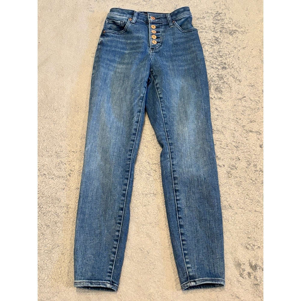 Express Jeans Womens 0R Curvy Skinny Mid Rise Button Fly Medium Wash Blue Denim